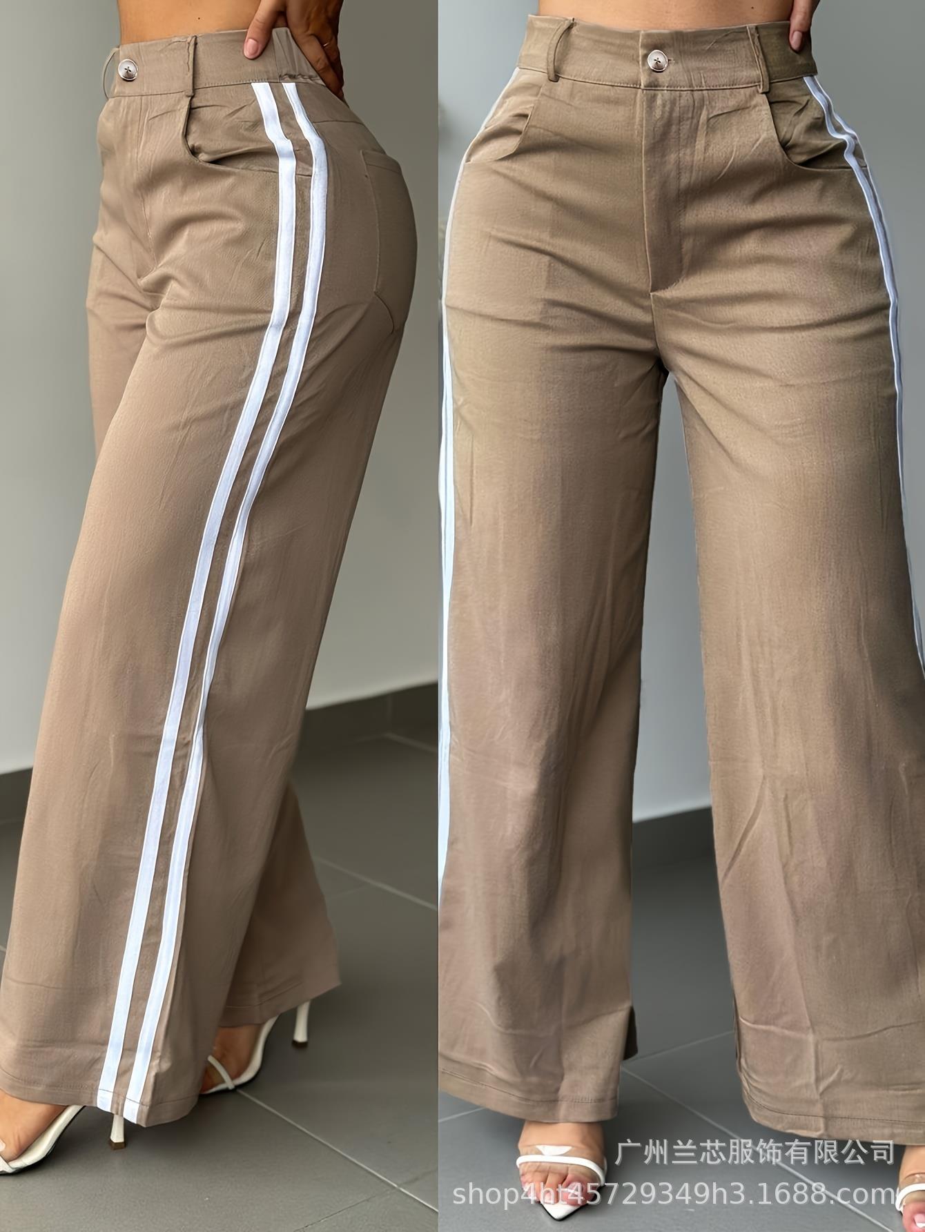 Pantalones Casuales Rectos para Mujer de Poliéster con Cintura Elástica