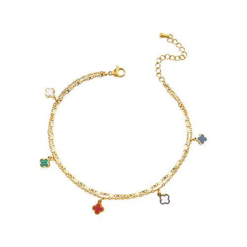 Japanese and Korean Fashion Influencer Colorful Clover Ankle Chain Women's Personality Sexy Double Layer Ankle Chain Titanium Steel Ankle Chain Wholesale