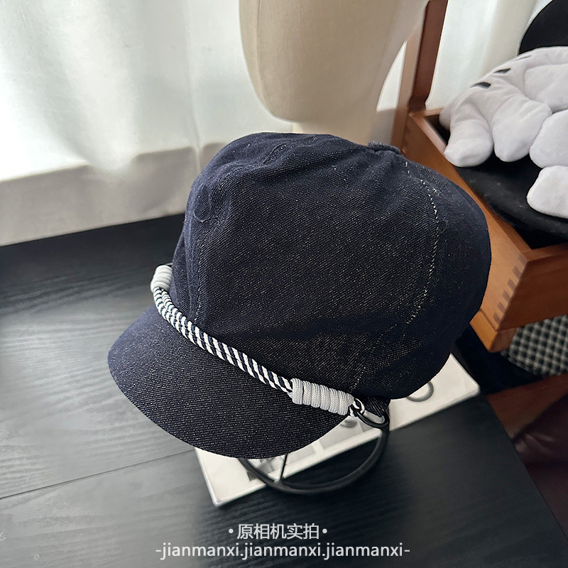 2025新款纯色手工编绳鸭舌八角帽早秋休闲简约时尚百搭画家报童帽|undefined