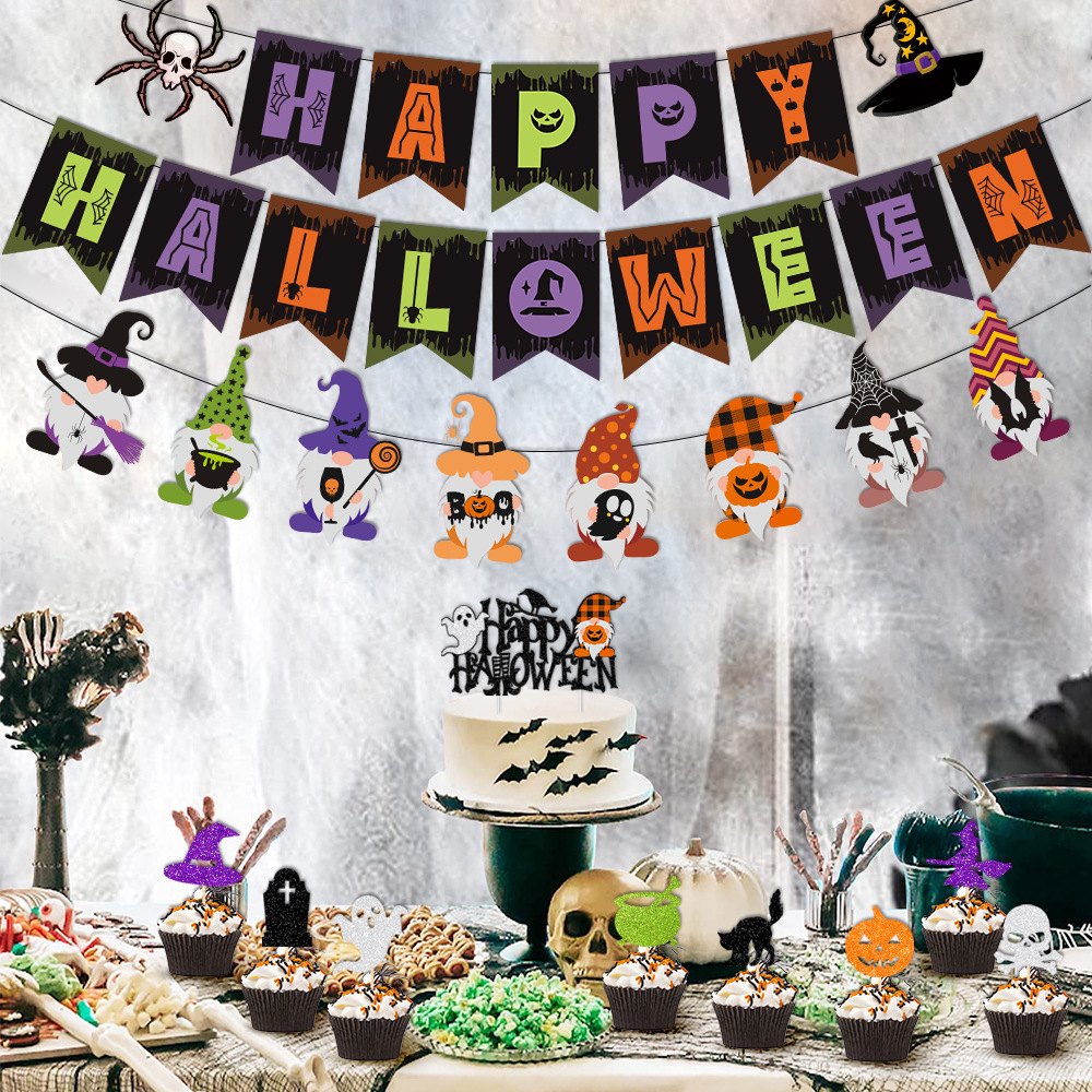 Transfronterizo decoración de Halloween fantasma tema enano Halloween bandera-tirando fantasma Festival Fiesta fantasma calabaza pastel Tarjeta de inserción