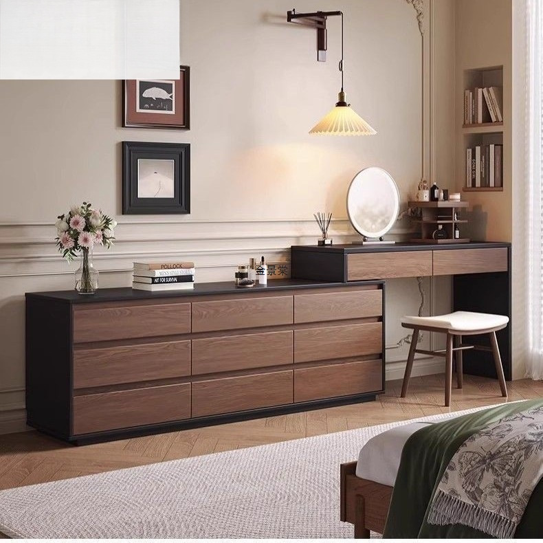 Medieval Style Solid Wood Dressing Table Bedroom Simple Retractable Dressing Table Retro Storage Cabinet Cupboard Integrated Solid Wood Dressing Table