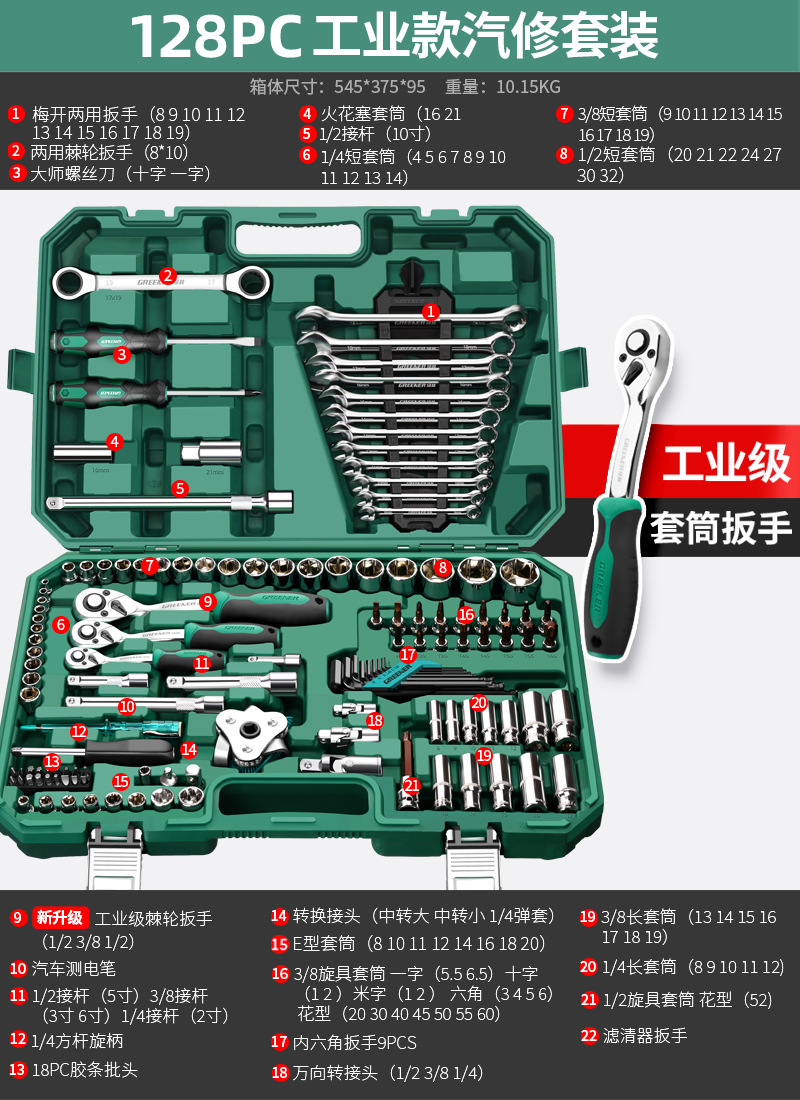 Shiyong – Automotive Repair Sheet Metal Spray Repair - split-quick-release-wrench-rack-movable-repair-comprehensive-auto-repair-128-piece-set
