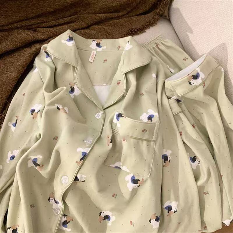 Spring and Autumn Popular Cloud Cotton Cartoon Puppy Pajamas Women's Cardigan Thin Doll Collar Long Sleeves Long Pants Home Clothes Set