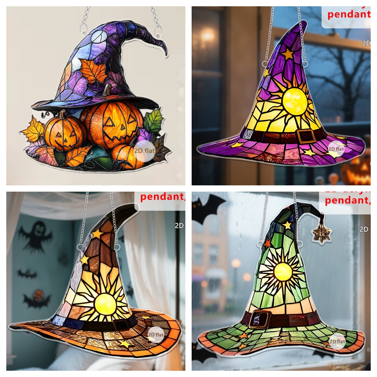 Transfronterizo Halloween bruja calabaza sombrero 2D acrílico disco colgante decoración navideña ventanas porche colgante listado