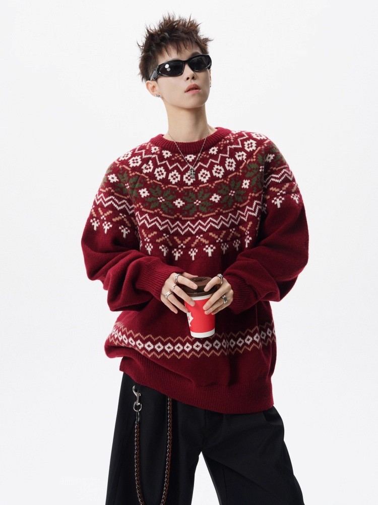 Herren Jacquard Weihnachtsstrickpullover Premium Winter Pullover_voghion.com