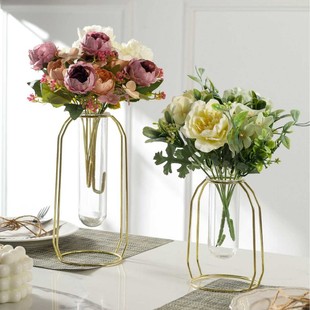 Scandinavian Ins Metal Stereo Crafts Golden Vase with Flower Set Iron Art Family Bedroom Table with Flowers