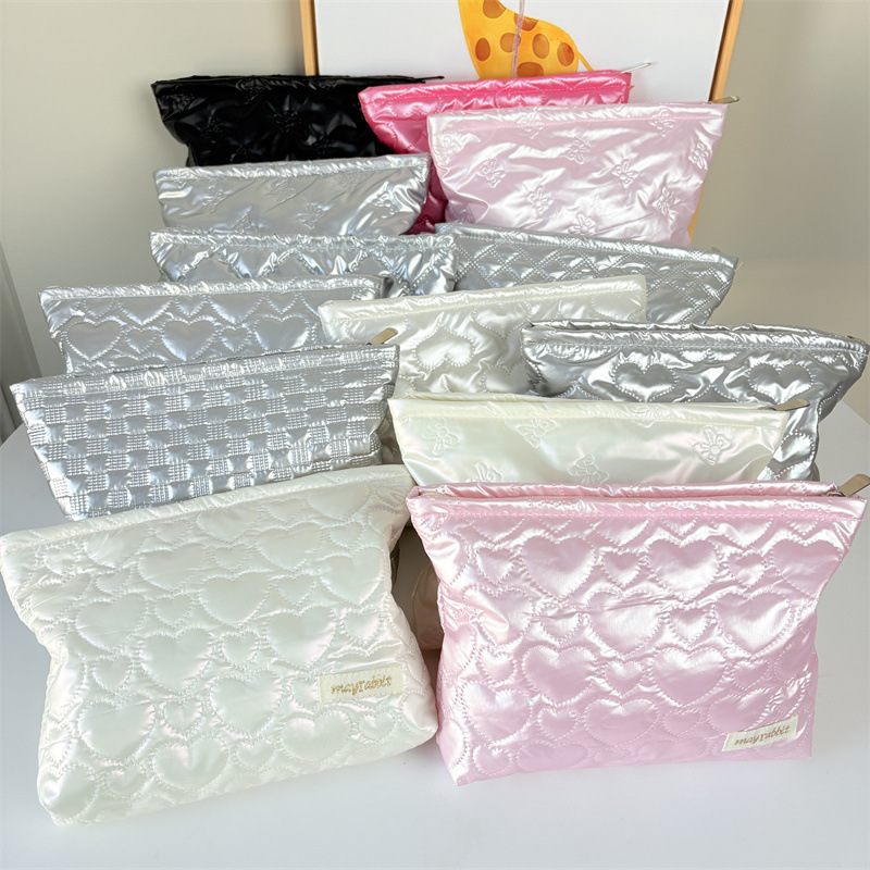 New Quilted Pu Cosmetic Bag, Fresh and Simple Waterproof Storage Bag, Portable Large-Capacity Skincare and Toiletry Inner Bag