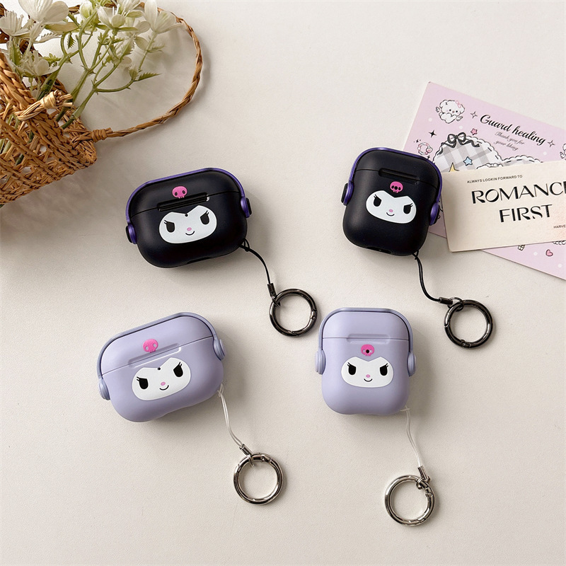 Kuromi Expression Case Suitable for AirPods Pro 3 Apple Bluetooth Wireless Earphone Case 4/2/3 Lock Buckle Stand for Women