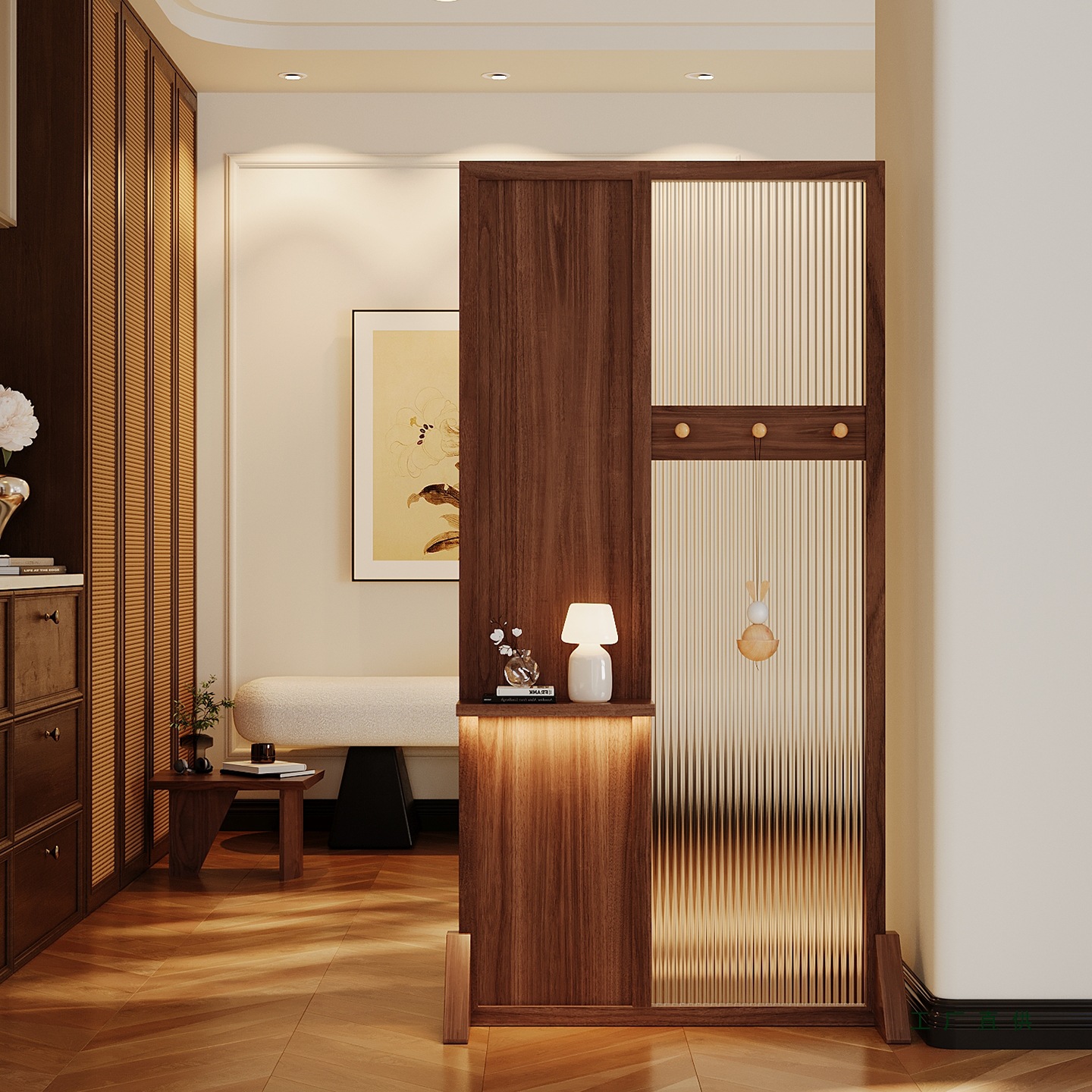 New Chinese-Style Rattan Living Room Entrance Movable Screen Retro Solid Wood Screen Partition Without Drilling