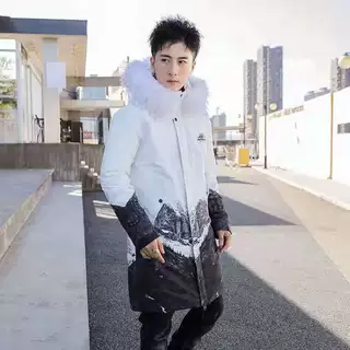 潮版棉衣中长款男士羽绒棉服外套韩版冬季新款印花棉服加工定制