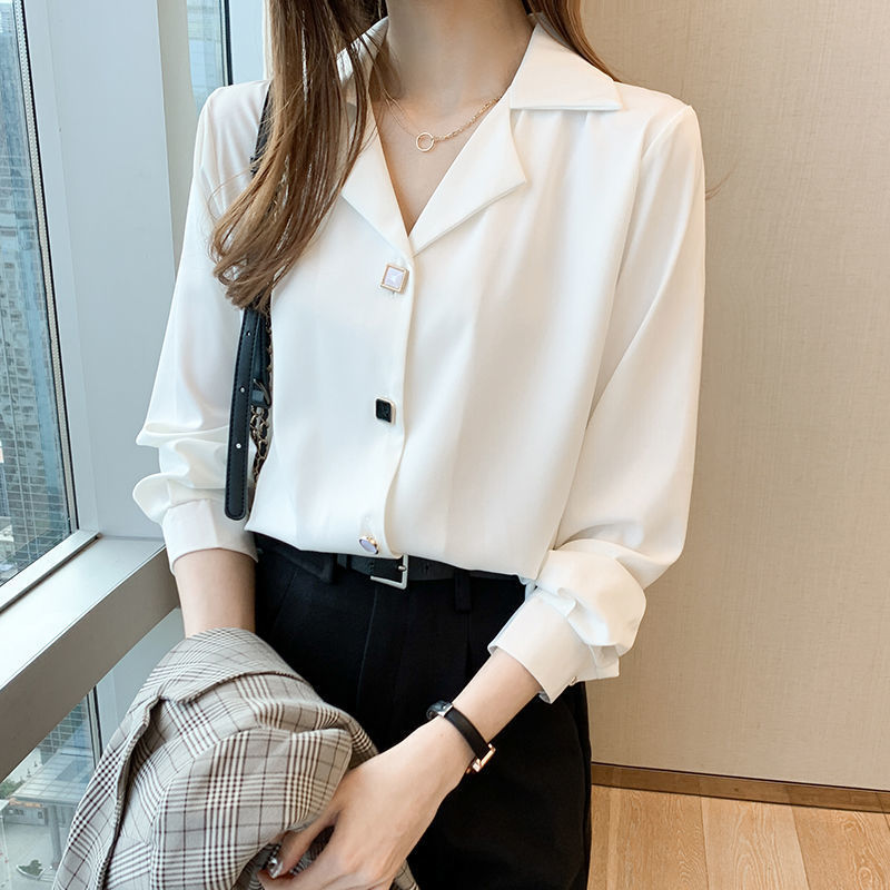 2024 Spring and Summer Solid Color Casual Long Sleeve Shirt for Women, Loose Slimming Professional Suit Collar Shirt for Women, Versatile