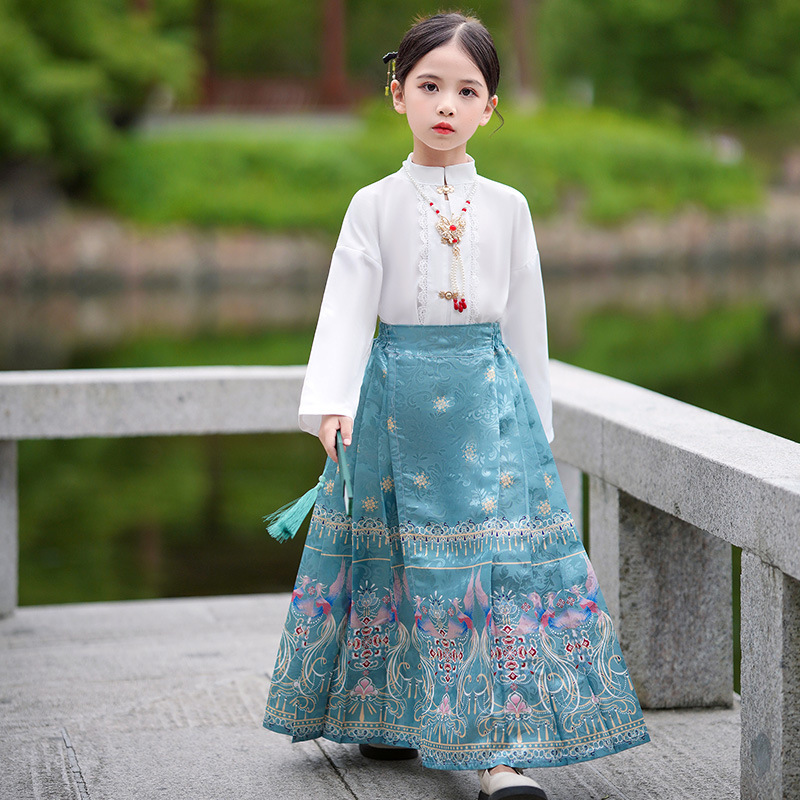 Girls' Horse-Face Skirt Set, Chinese Style 2024 New Hanfu, Ming-Style Children's Ancient Style Tang Suit, Autumn and Winter for Young Children