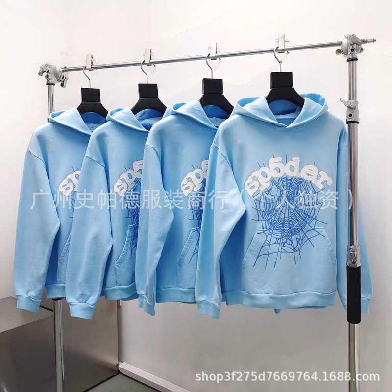 Factory Direct Supply High-Quality Fleece-Lined Foam Spider Sp5Der Web Sweatshirt European and American Street Fashion Couple's Hoodie Factory Direct Supply High-Quality Fleece-Lined Foam Spider Sp5Der Web Sweatshirt European and American Street Fashion Couple's Hoodie