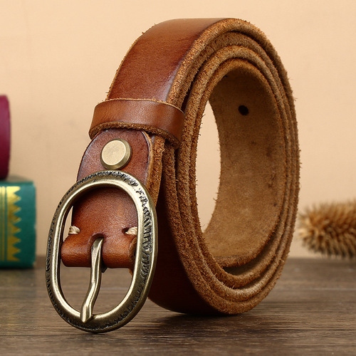 Thickened first layer cowhide retro copper buckle belt women's fashion trend versatile personality women's genuine leather jeans belt