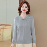 中年媽媽裝上衣2025新款洋氣減齡中老年女短袖T恤針織小衫上衣，女裝針織衫/毛衣，妃慕昵服飾