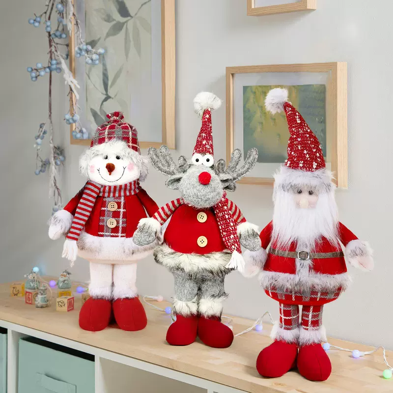 圣诞毛绒玩具老人雪人圣诞树装饰品玩偶摆件家居礼物卡通站姿公仔