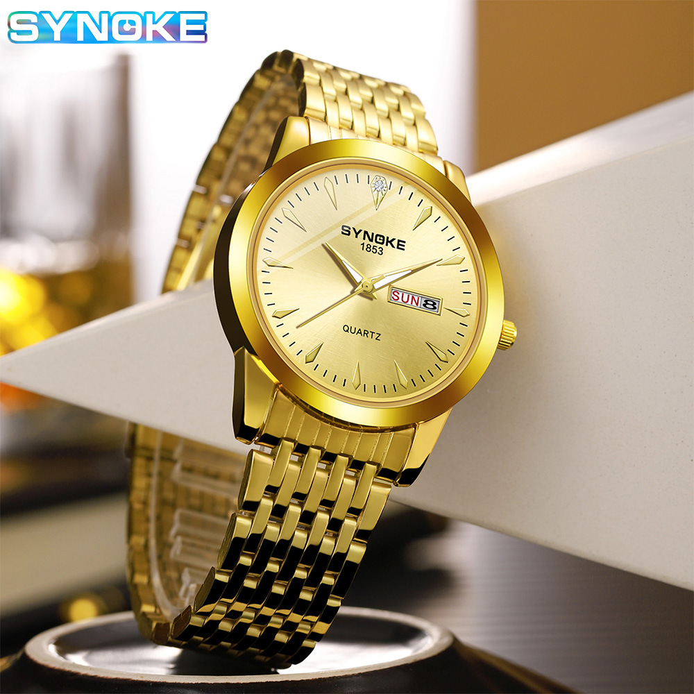 Reloj de cuarzo de negocios SYNOKE doble calendario aleación reloj casual moda clásica correa de acero reloj de los hombres