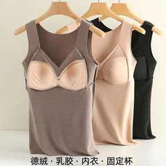 3893 DeRong French fixed cup sexy V-neck thermal vest for women in autumn and winter seamless heating thermal underwear large size