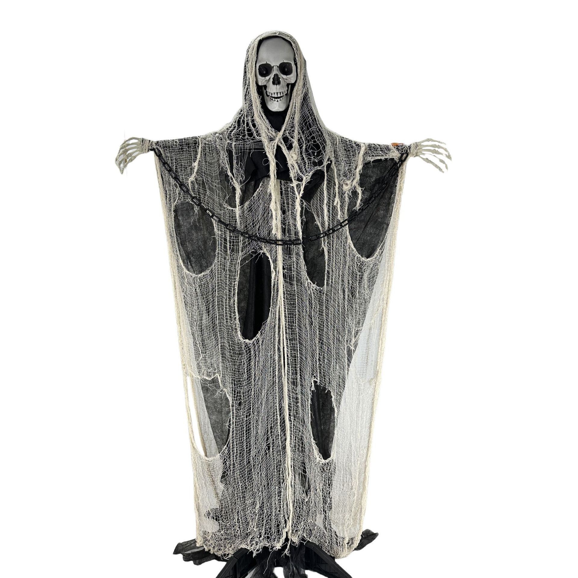Nuevo arreglo de Halloween transfronterizo, decoración, esqueleto, fantasma de pie, detalles de malla, diseño de cadena, decoración de atmósfera de terror