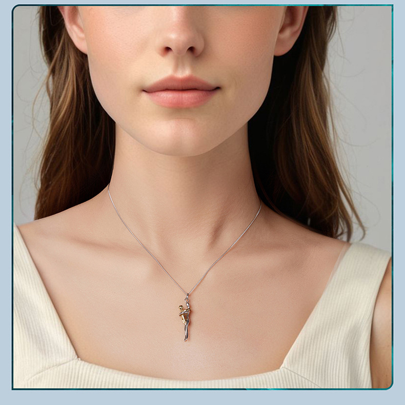 3g Weight Rhodium Plated Plating Material Necklace Classification 925 sterling silver Chain Material Platinum Plating Color 925 Silver Material Thanksgiving, Mother'S Day Festival Cartoon Character Pattern Advanced Sense Style Hug Craft Original S925 Sterling Silver Mother And Child Embrace Necklace Warm Loving Mother's Day Clavicle Chain Unisex Cartoon Pattern 7