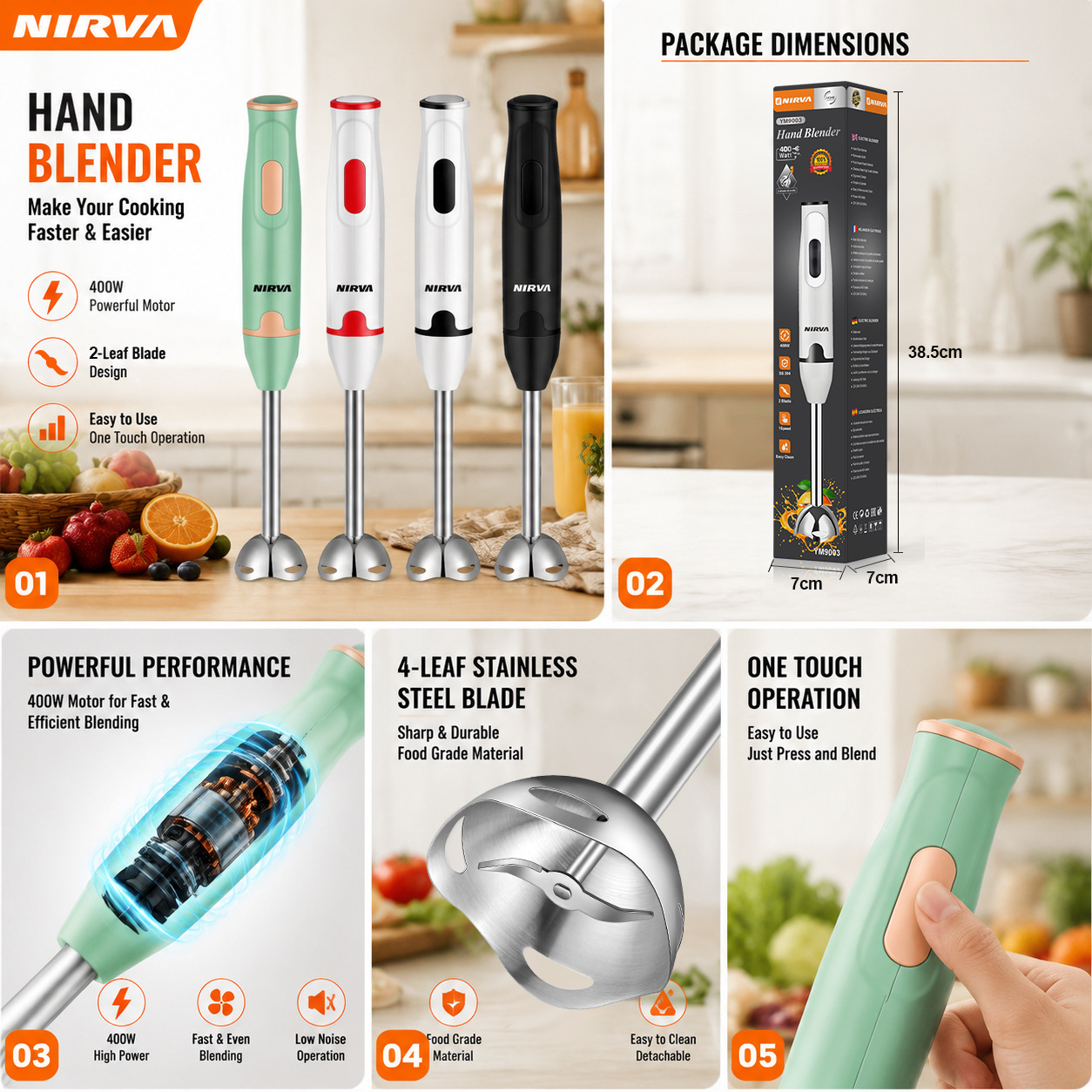 Nirva Uluslararası 4in1 Avrupa-Amerika Standardı 400W Blender Mutfak Şefi Makinesi Gıda İşlemcisi Pimënt Blender Çubuğu Et Kıyma Makinesi