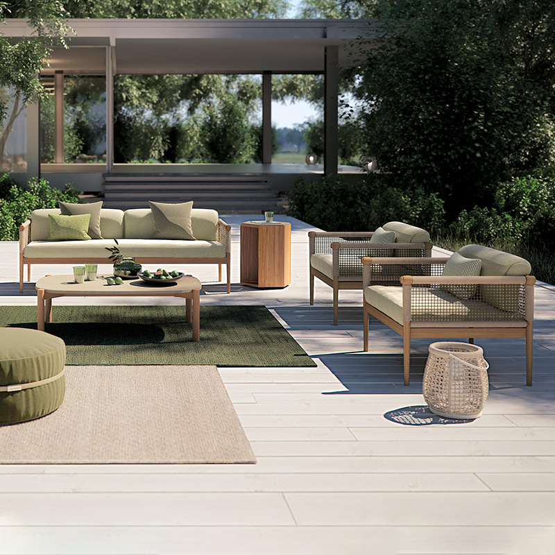 Sofá de ratán para exteriores, para balcón, sala de estar, terraza, impermeable, con protección solar, silla de descanso para jardín, patio, conjunto combinado de teca anticorrosión