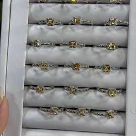 天然黄水晶方糖戒指女小众设计感高级开口戒ins冷淡风素圈食指环