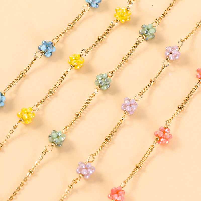 5g Weight Bracelets Classification 304 Stainless Steel Chain Material cable chain Chain Type 1 Piece Quantity Holiday, Daily Occasion 304 Stainless Steel, Artificial Crystal Material Flower Pattern All Seasons Season Women's Gender Plating Design Sweet, Classic Style Style Sweet Classic Style Flower 304 Stainless Steel Artificial Crystal Cable Chain Bracelets In Bulk 5