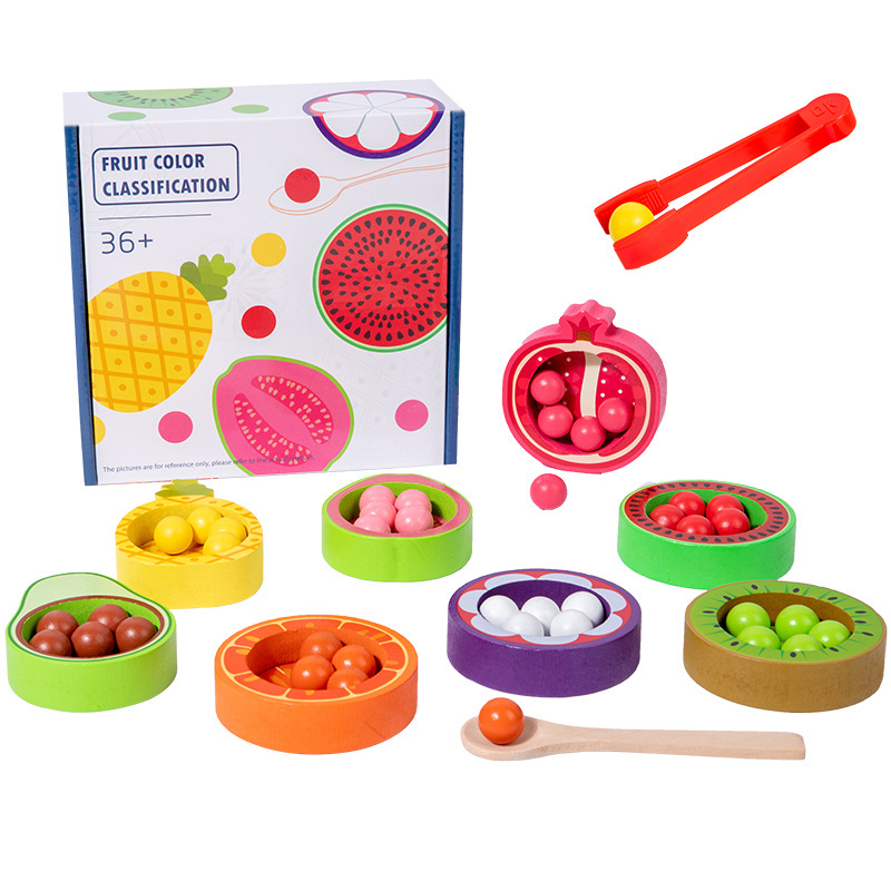 Los niños de madera de la fruta clasificación de color a juego clip cuentas educación temprana ejercicio educativo acción fina color comprensión Juguetes