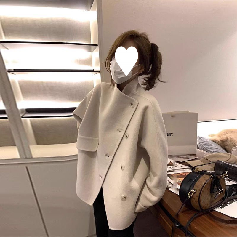 灰色龙凤呢子大衣女2025新款秋冬小个子加厚韩系短款毛呢外套