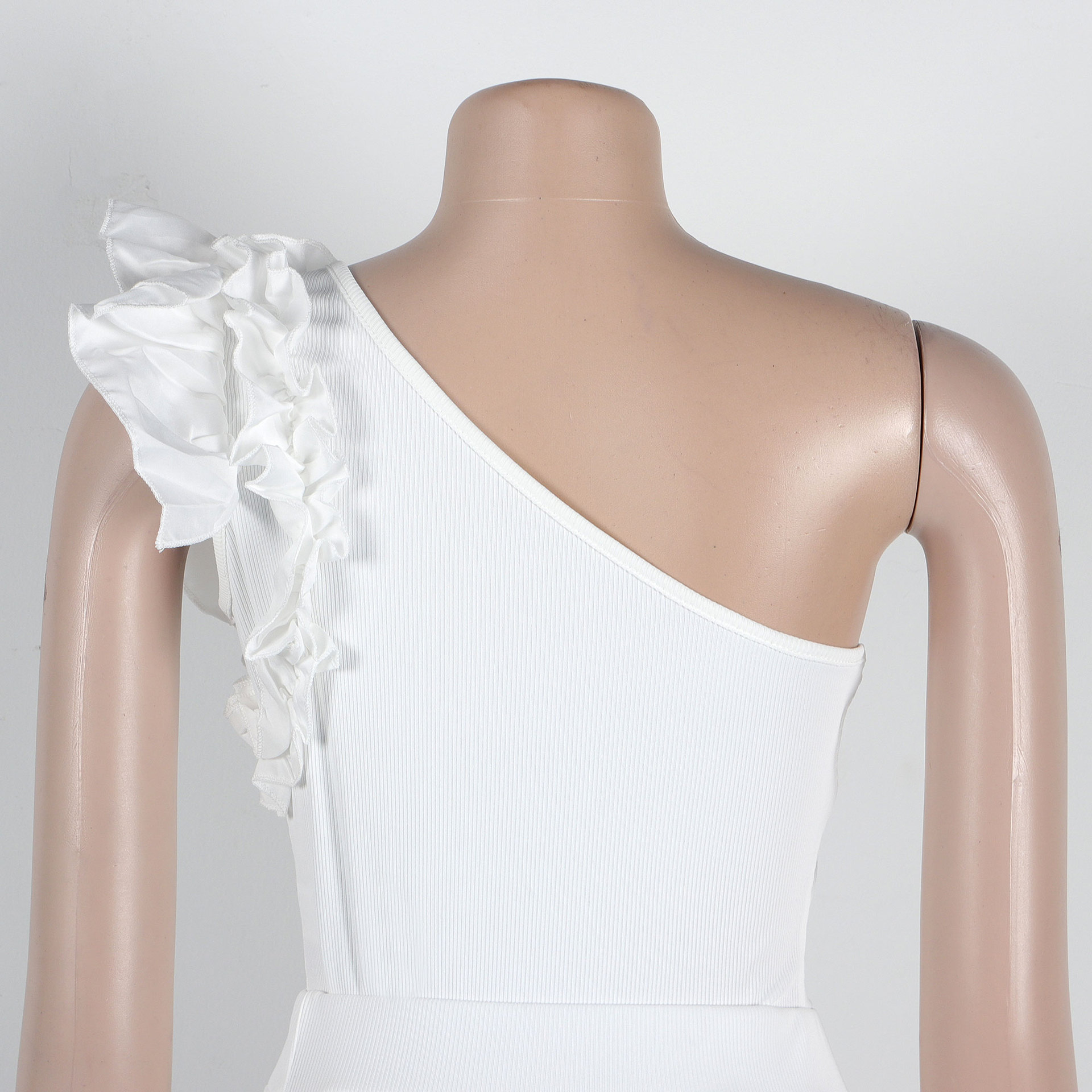 362g Weight Sleeveless Sleeve Length Polyester Fabric Type Skirt Co-ord Set Sets Type 2 Pieces Set Quantity Holiday Occasion One Shoulder Neckline Slim Fit Type Solid Color Pattern Summer Season Women's Gender Frill Design Elegant Style Holiday Women's Elegant Solid Color Polyester Frill Skirt Co-ord Set Skirt Sets 55