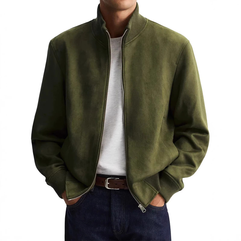 Stand Collar Zipper Sweatshirt Jacket for Men, New Autumn Style, Simple Solid Color, High-End Feel, Cool Casual Long-Sleeve Jacket, Trendy