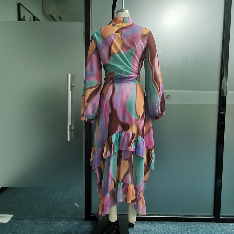 Asymmetric Print Maxi Dress with Side Cut-Out - Nightlife Energy main image 1