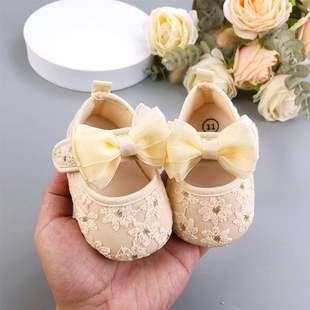 One-Year-Old 0-12-Month-Old Baby Pearl Flower Princess Shoes Embroidered Sweet Style Cute Baby Rubber-Soled Toddler Shoes