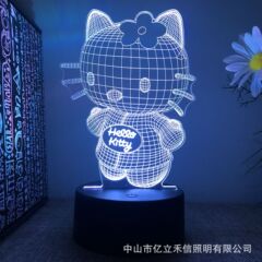 クロスボーダー爆発金3d小夜灯漫画猫usbベッドヘッドランプ黒ひびタッチ七彩16色ギフトランプ