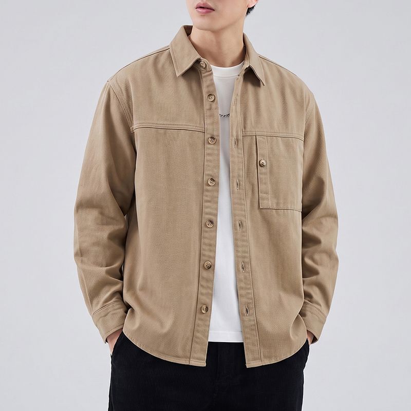 Danboni | Pure cotton workwear long-sleeve shirt, new spring and autumn solid color loose shirt, men's casual workwear shirt