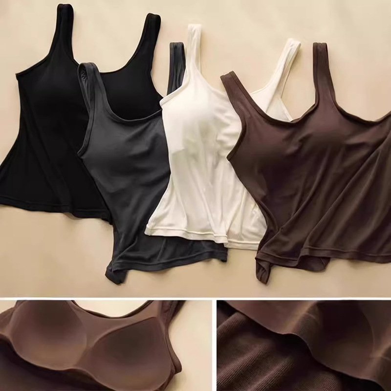 Silk Ribbon Padded Camisole for Women, Summer Suit Inner Bra Integrated Slim Sleeveless Base Top