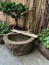 日式庭院流水景观石钵竹子摆件鹅卵石盆水槽水钵小景石槽室外装饰