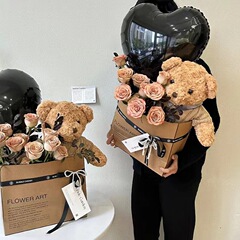 ぬいぐるみのクマの花束、プリザーブドローズ、造花、バレンタインデーのギフト、女の子への誕生日プレゼント、プリザーブドフラワー