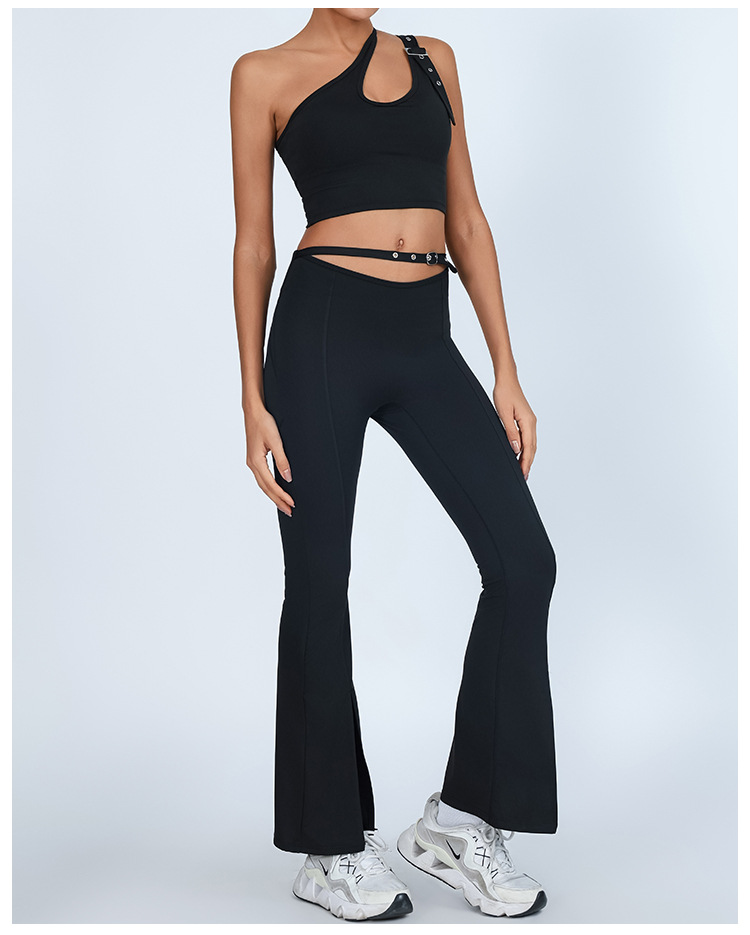Nuevo traje de yoga con almohadilla para el pecho, chaleco de hombro envuelto en el pecho, cintura alta, levantamiento de cadera, ejercicio, fitness, pantalones de cuerno dividido