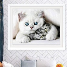 钻石画新款猫咪猫咪满钻十字绣 跨境白色可爱小猫咪砖石绣批发