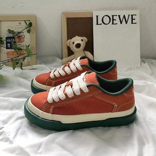 Trendy retro low-top shoes for women ins trendy spring 2023 new lace-up canvas shoes all-match Japanese style contrast color single-layer shoes