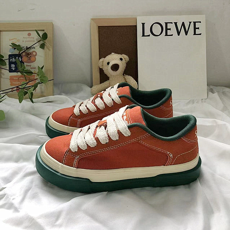 Модные женские туфли с низким берцем в стиле ретро, модные на весну 2023 года, новые парусиновые туфли на шнуровке, универсальные однослойные туфли в японском стиле контрастных цветов