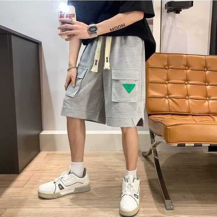 Pantalones cortos de gofres sueltos para hombres ins verano marca de moda americana medio pantalones deportes casuales tendencia baloncesto pantalones de cinco puntos