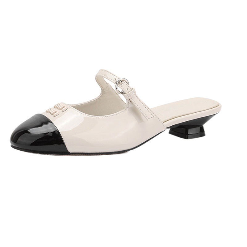Amiu hogar cerrado dedo del pie medio soporte exterior desgaste tacón bajo 2024 primavera y verano nueva boca baja color a juego francés Mary Jane zapatos individuales