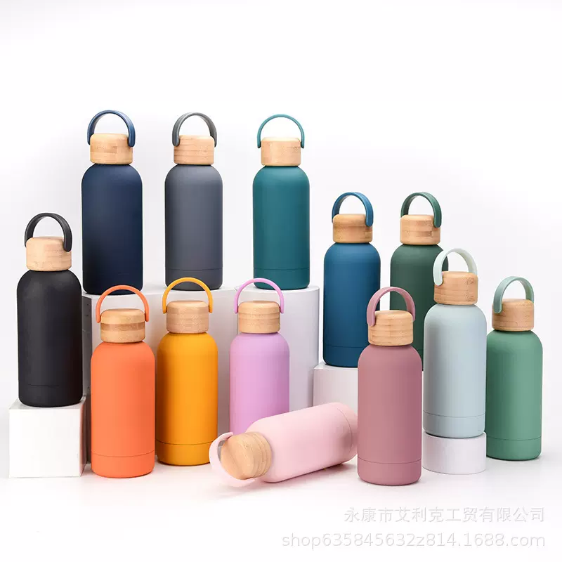 新款美式小口瓶大容量保温杯户外运动瓶水瓶竹木盖手提便携水杯