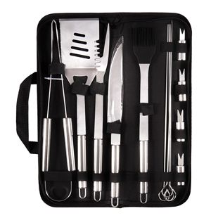 Factory wholesale outdoor barbecue 13-piece stainless steel grill knife and fork shovel clip portable Oxford cloth bag suit