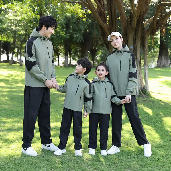 Outdoor Parent-Child Matching Jackets, Autumn Hooded Jackets, Couple Style, Windproof and Waterproof Single-Layer Softshell Jackets