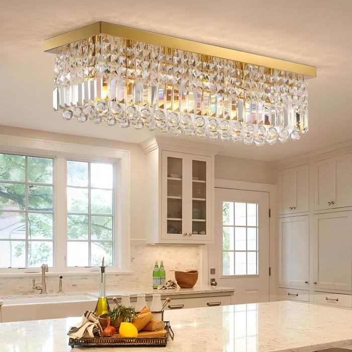 Cross-Border Crystal Restaurant Chandelier Ceiling Lamp Gold Black Silver Simple Rectangular Bar Table Dining Table Home