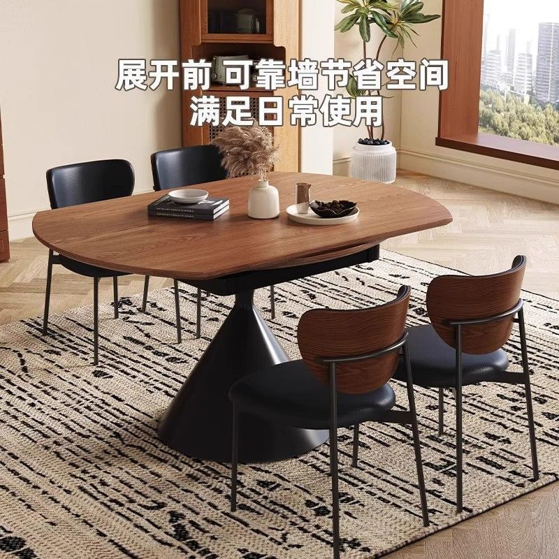 方圆两用复古风家用大小户型伸缩白蜡木圆桌中古风实木餐桌椅组合|undefined